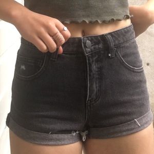 Slightly frayed black/grey shorts